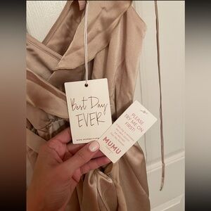 Show me your Mumu satin luxe champagne bridesmaid dress